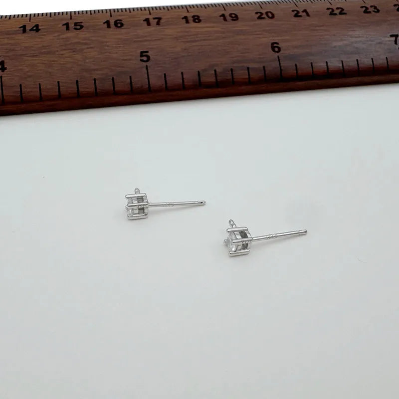 1Pair Solid 925 Sterling Silver Studs 3mm-6mm Princess Earring Fitting DIY Gold Plated Pearl Holder Accessories Finding