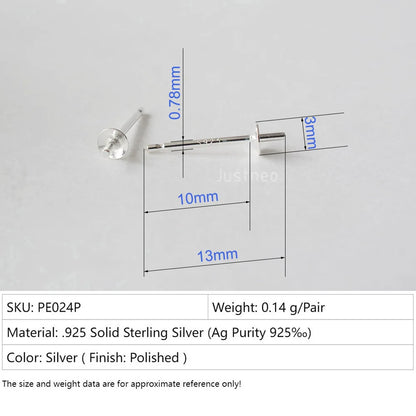 Solid 925 Sterling Silver Earring Studs Ear Post Finding with Cupped Pad for Holding Pearl Gemstone Beads
