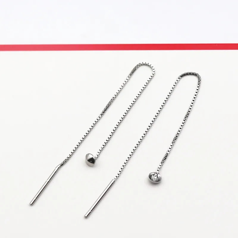 1 Pair Solid 925 Sterling Silver Earwire with Headpin EarThread Round Beads Jewelry Making DIY Finding Component Dangle Earring