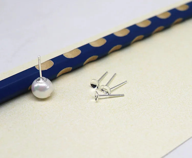 1Pair Solid 925 Sterling Silver Earring Post for Jewelry Making DIY Accessories with Cupped Pad for Pear Beads