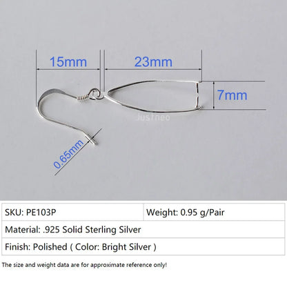 Solid .925 Sterling Silver Fish Hook Ear Wires with Pinch Bails, Silver Pendant Clasp Earring Hooks for DIY Jewelry Making