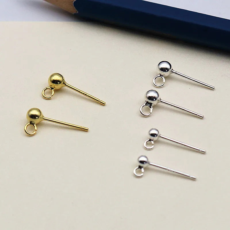 3mm Solid 925 Sterling Silver Ball Earring Post with Open Jump Ring  DIY Components Jewelry Making Earring Accessories Findings