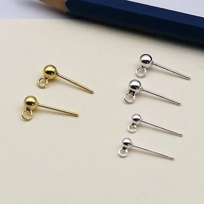 3mm Solid 925 Sterling Silver Ball Earring Post with Open Jump Ring  DIY Components Jewelry Making Earring Accessories Findings