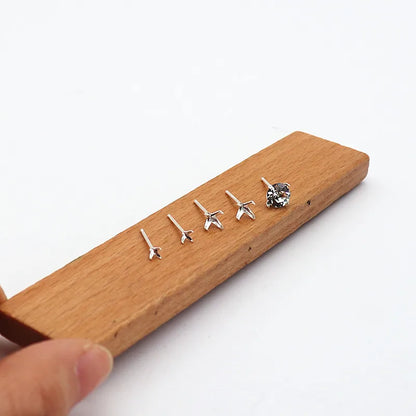 1 Pair  S925 Sterrling Silver Blank Earring Post Stud 4 Claw Plating with 2.5 3 4 5 6 8mm Pad for DIY Jewelry Findings Making