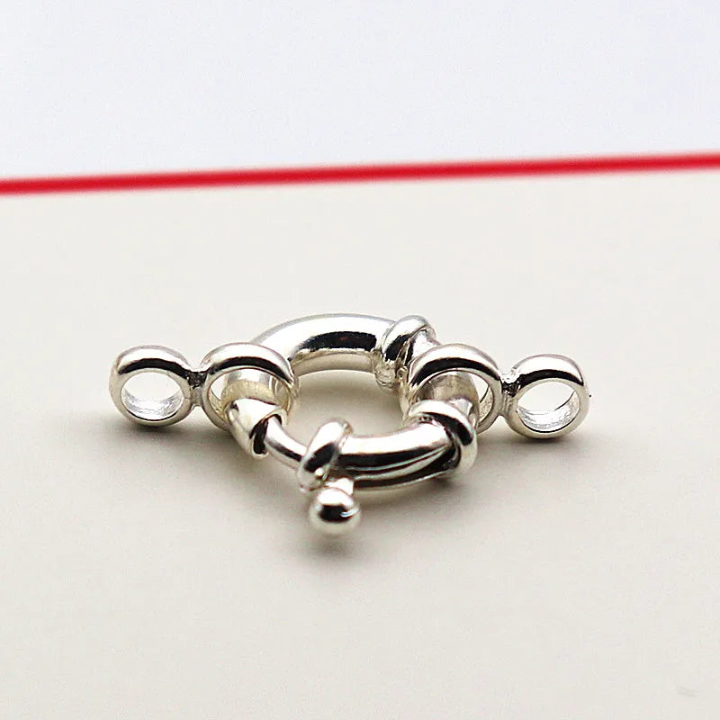 1Piece Solid 925 Sterling Silver Necklace Clasp 10/12/14mm Spring with 1 Strand Movable Nautical Ring for Bracelet DIY Jewelry