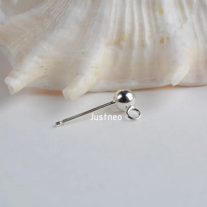 Solid 925 Sterling Silver Ball Earring Post 4 mm with Closed Jump Ring ,1pair