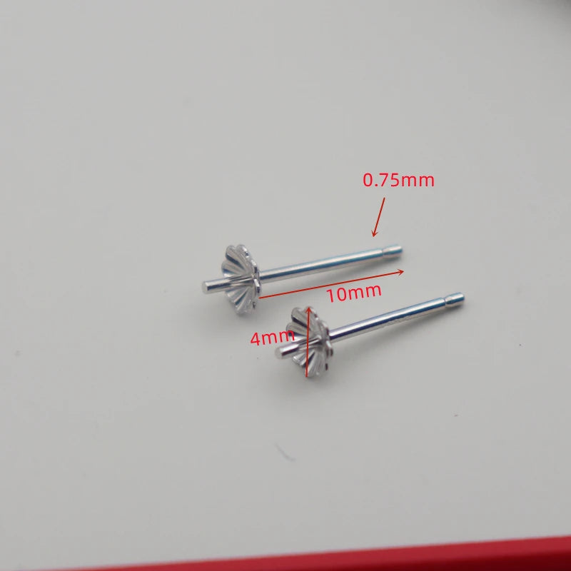 1Pair  925 Sterling  Silver Earring Settings Etud Flower Shape for Pearl Round Beans Accessories DIY Stones for Lady 1 Pair