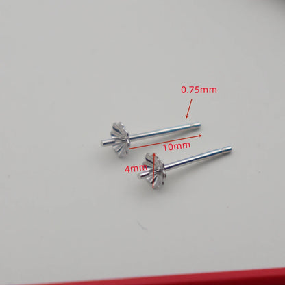 1Pair  925 Sterling  Silver Earring Settings Etud Flower Shape for Pearl Round Beans Accessories DIY Stones for Lady 1 Pair