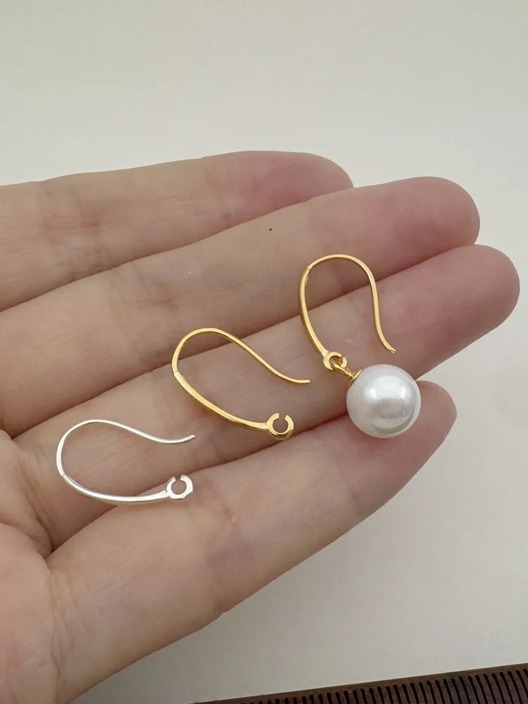 1Pair Solid 925 Sterling Silver Earring Hooks 16mm DIY Accessories Simple Ear Hooks Pearl Components Making