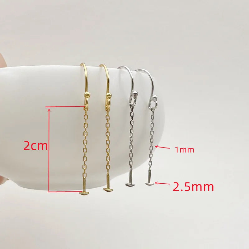 1Pair Solid 925 Sterling Silver Tail Beads Earrings Ear Hooks Chain DIY Accessories Making Anti-Allergy Tassles