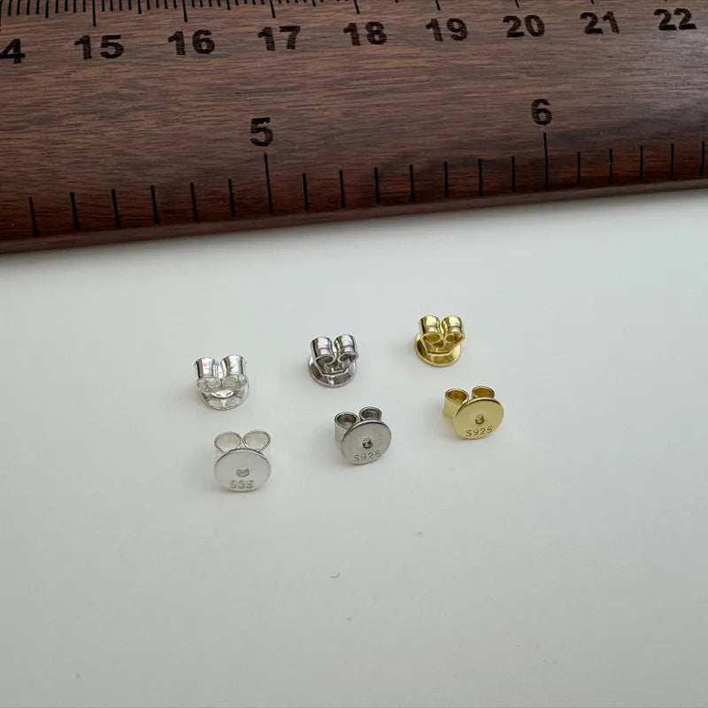 1 Pair Earnut Solid 925 Sterling Silver Original Butterfly Round Stopper Earring Backs for Ear Studs DIY Components for Jewelry