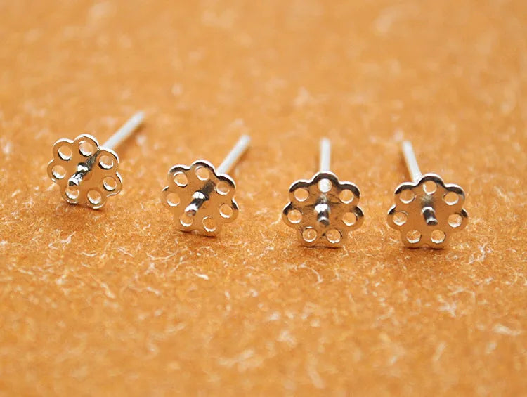 1 Pair 5mm Solid 925 Sterling Silver Earring Post Ear Studs with Cupped Pad Holding Jewelry Pearl Round Beads Making DIY