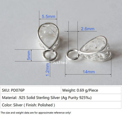 Solid .925 Sterling Silver Slider Pendant Clasp Bail Connector with open jumpring, jewelry DIY silver Accessories