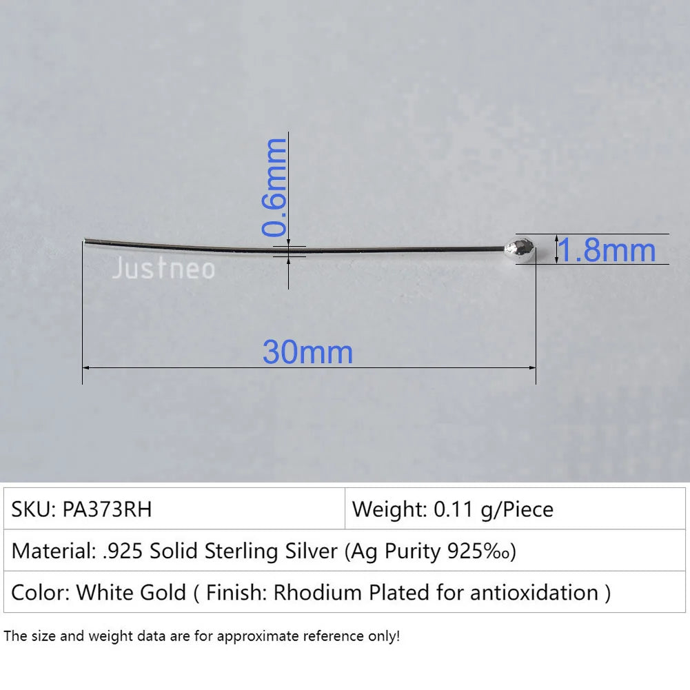 925 Sterling Silver Ball Head Pins For Jewelry Making, Silver Round Bead Head Pins, Silver Findings Head Ball Pins
