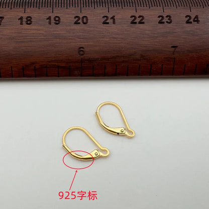 1Pair Solid 925 Sterling Silver French Hooks 18k Gold Color 15mm DIY Earring Accessories Making Components Finding
