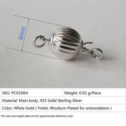 Solid 925 Sterling Silver Round Ball Box Clasp for Pearl Necklace Jewelry diy Components, 1 piece/lot