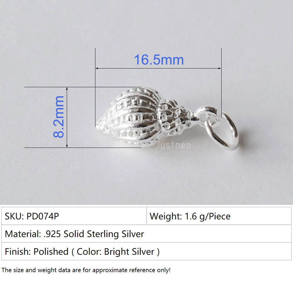Solid 925 Sterling silver Conch-shaped Charms