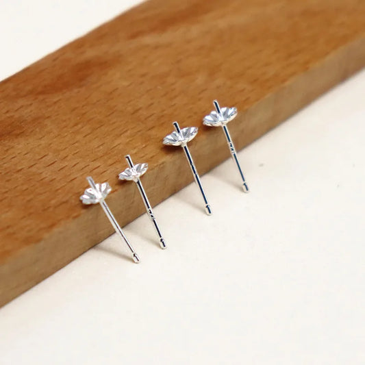 1Pair  925 Sterling  Silver Earring Settings Etud Flower Shape for Pearl Round Beans Accessories DIY Stones for Lady 1 Pair
