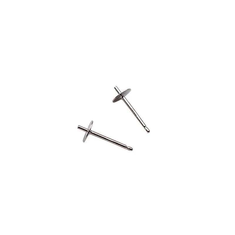 1 Pair Earring Studs Solid 925 Sterling Silver Ear Post Finding with Cupped Pad for Holding Pearl Beads Stones DIY Accessories