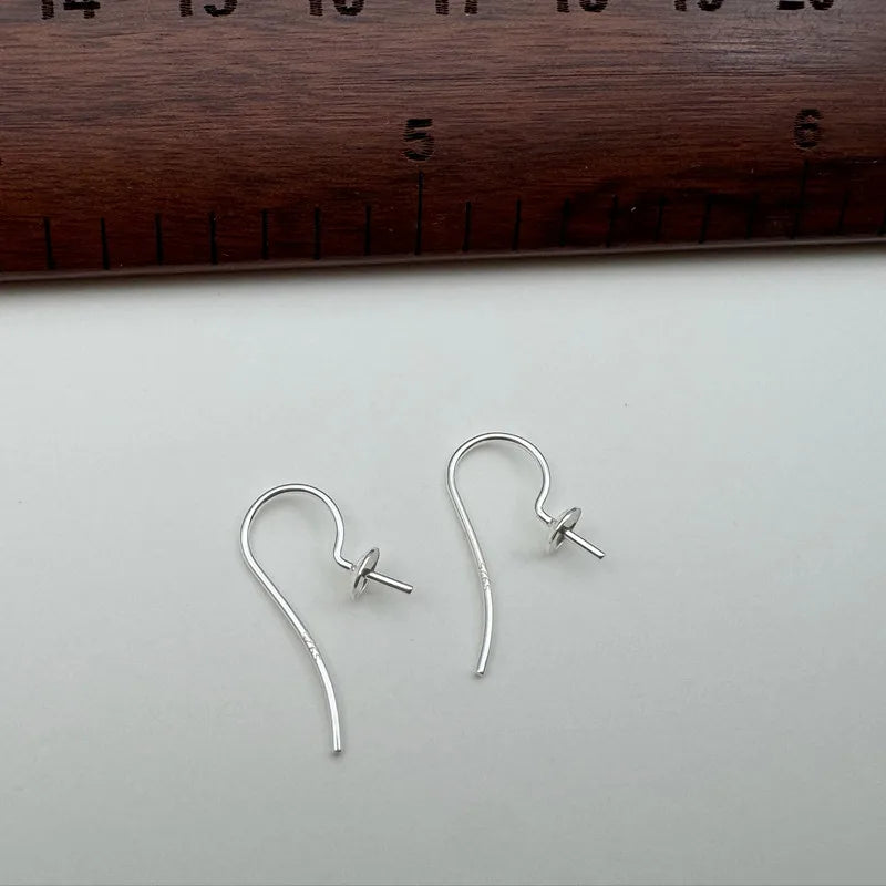 1Pair Solid 925 Sterling Silver Earring Hooks Holder Simple Pearl DIY Jewelry Making for Beads Settings Components Finding