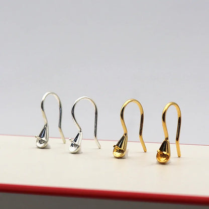 Solid 925 Sterling Silver Earring Hook High-Heeled with Pear Fitting Diy Jewelry Findings Women Components Making 1 Pair