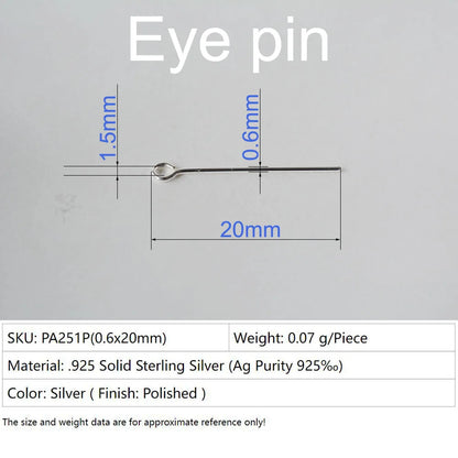 925 sterling silver eye pins for Jewelry Making, silver Open Eye head Pins Findings