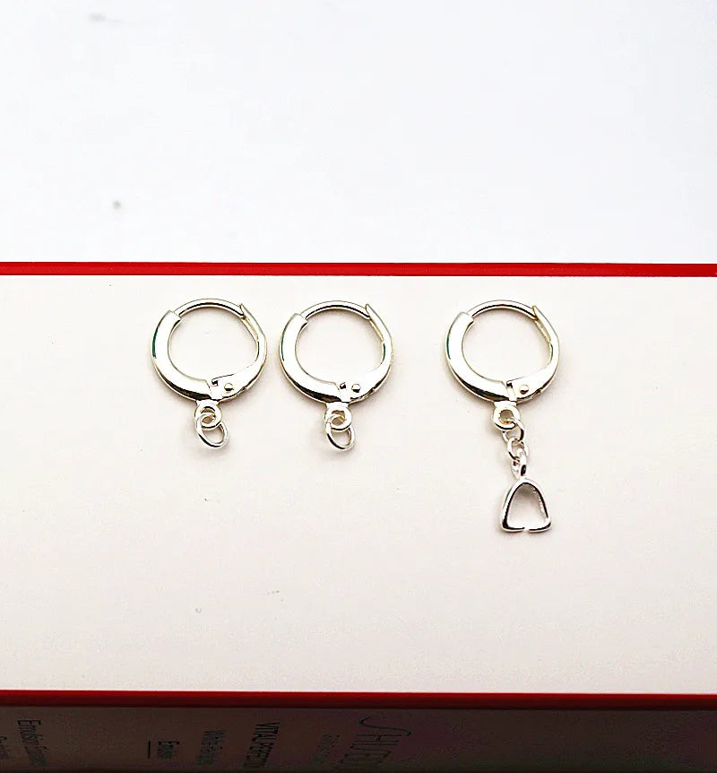 Solid 925 Sterling Silver Earring Hook Leverback Round Earwire with Open Jump Ring Connector for Jewelry Making DIY Accessories