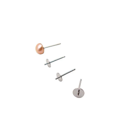 1 Pair Earring Studs Solid 925 Sterling Silver Ear Post Finding with Cupped Pad for Holding Pearl Beads Stones DIY Accessories