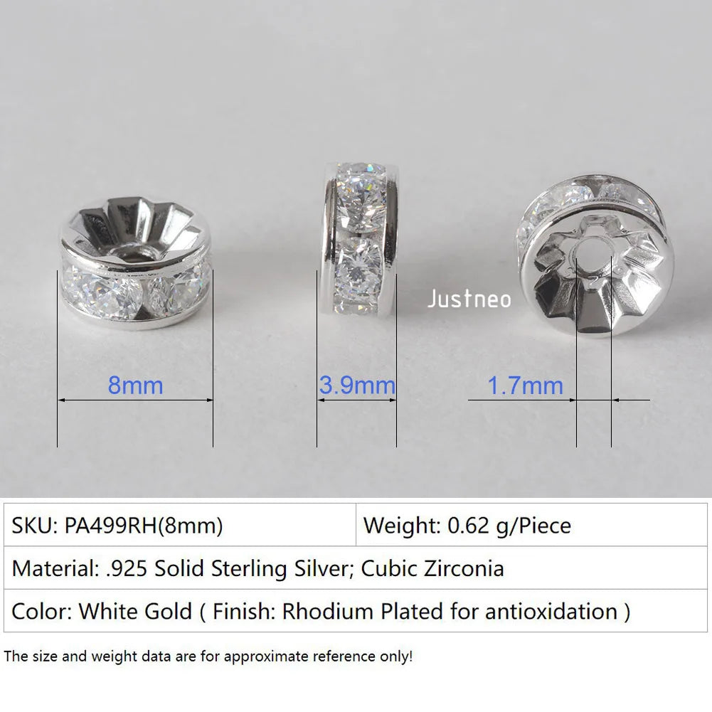 925 Sterling Silver CZ Rondelle Spacer Beads, Silver Clear Cubic Zirconia Loose Beads for DIY Craft Jewelry Making
