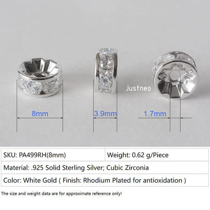 925 Sterling Silver CZ Rondelle Spacer Beads, Silver Clear Cubic Zirconia Loose Beads for DIY Craft Jewelry Making