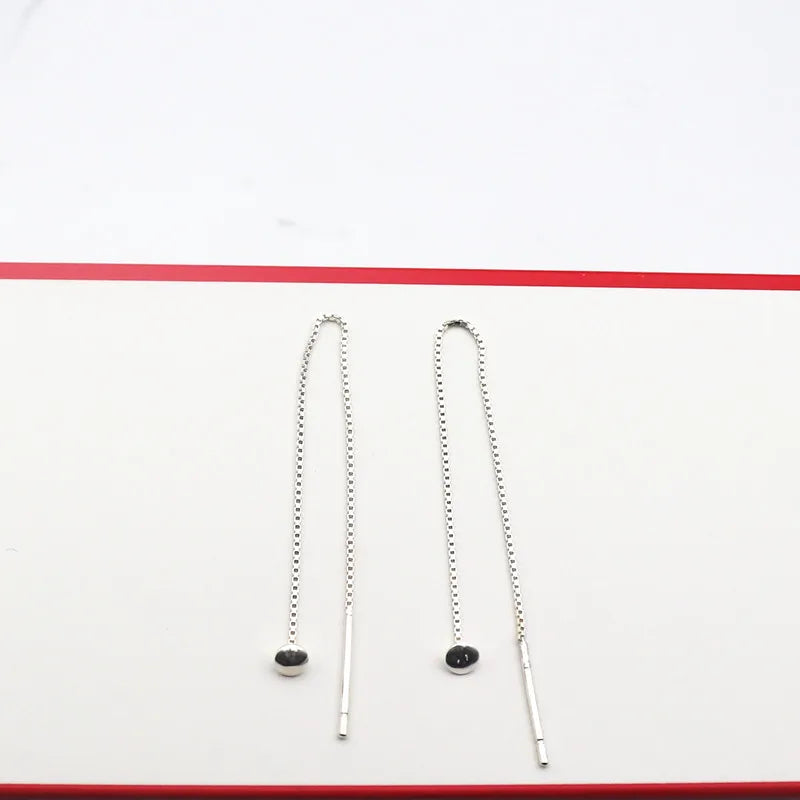 1 Pair Solid 925 Sterling Silver Earwire with Headpin EarThread Round Beads Jewelry Making DIY Finding Component Dangle Earring