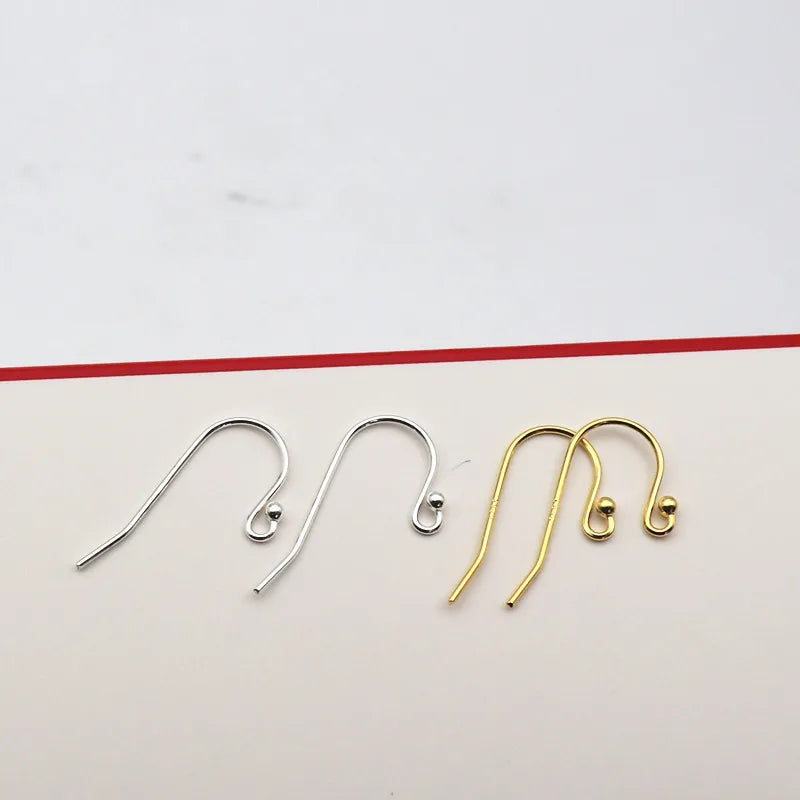 1Pair Solid 925 Sterling Silver Earring Hook 0.7*21mm with 2mm Ball DIY Components Jewelry Making Accessories Finding