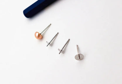 1 Pair Earring Studs Solid 925 Sterling Silver Ear Post Finding with Cupped Pad for Holding Pearl Beads Stones DIY Accessories
