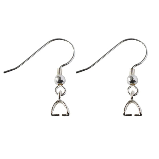 Solid 925 Sterling Silver Earring Hooks with Small Pinch Clip Bail Pendant Clasps Connector, jewelry DIY silver findings
