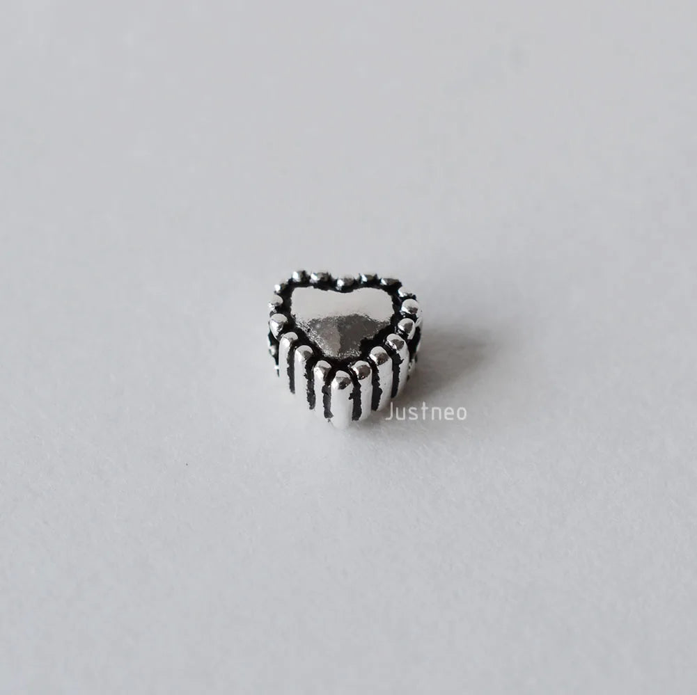 solid 925 sterling silver Heart-shaped charm beads, Thai Silver spacer loose bead with 1.2mm hole jewelry diy components