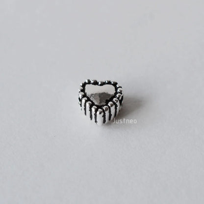 solid 925 sterling silver Heart-shaped charm beads, Thai Silver spacer loose bead with 1.2mm hole jewelry diy components
