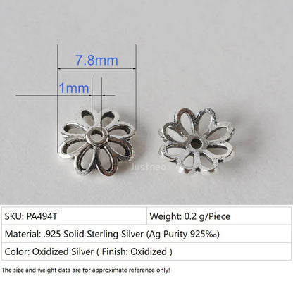 925 Sterling Silver Bead Caps, Oxidized Silver Flower Spacer Bead End Caps For Jewelry Making Bulk, DIY Jewelry Accessories