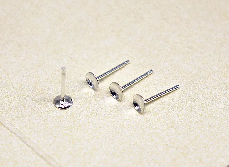 1Pair Solid 925 Sterling Silver Earring Post for Jewelry Making DIY Accessories with Cupped Pad for Pear Beads