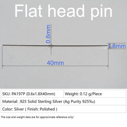 925 Sterling Silver Flat Head Pins, Silver T-pin For Jewelry Making Findings