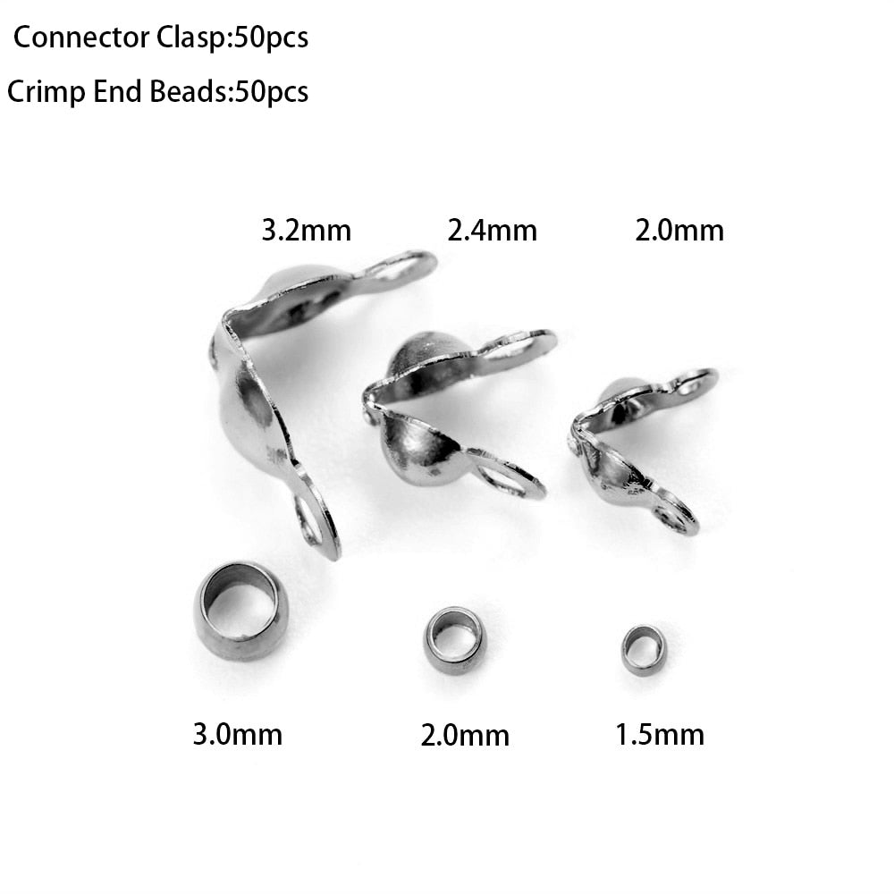 Gold Plated Stainless Steel Connector Clasp Crimp Ends, 50pcs