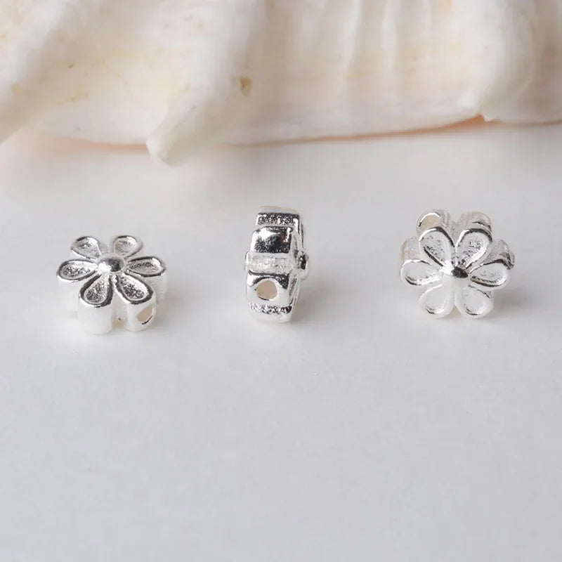 solid 925 sterling silver flower charm beads, spacer charm beads for necklace, bracelet,earring sterling silver jewelry