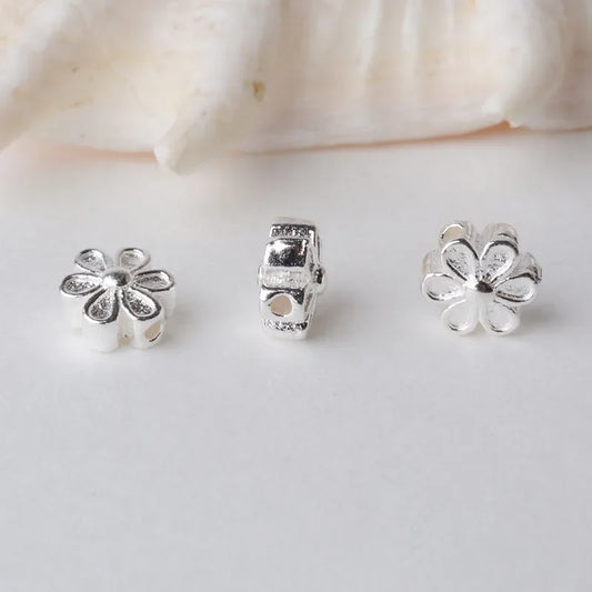 solid 925 sterling silver flower charm beads, spacer charm beads for necklace, bracelet,earring sterling silver jewelry