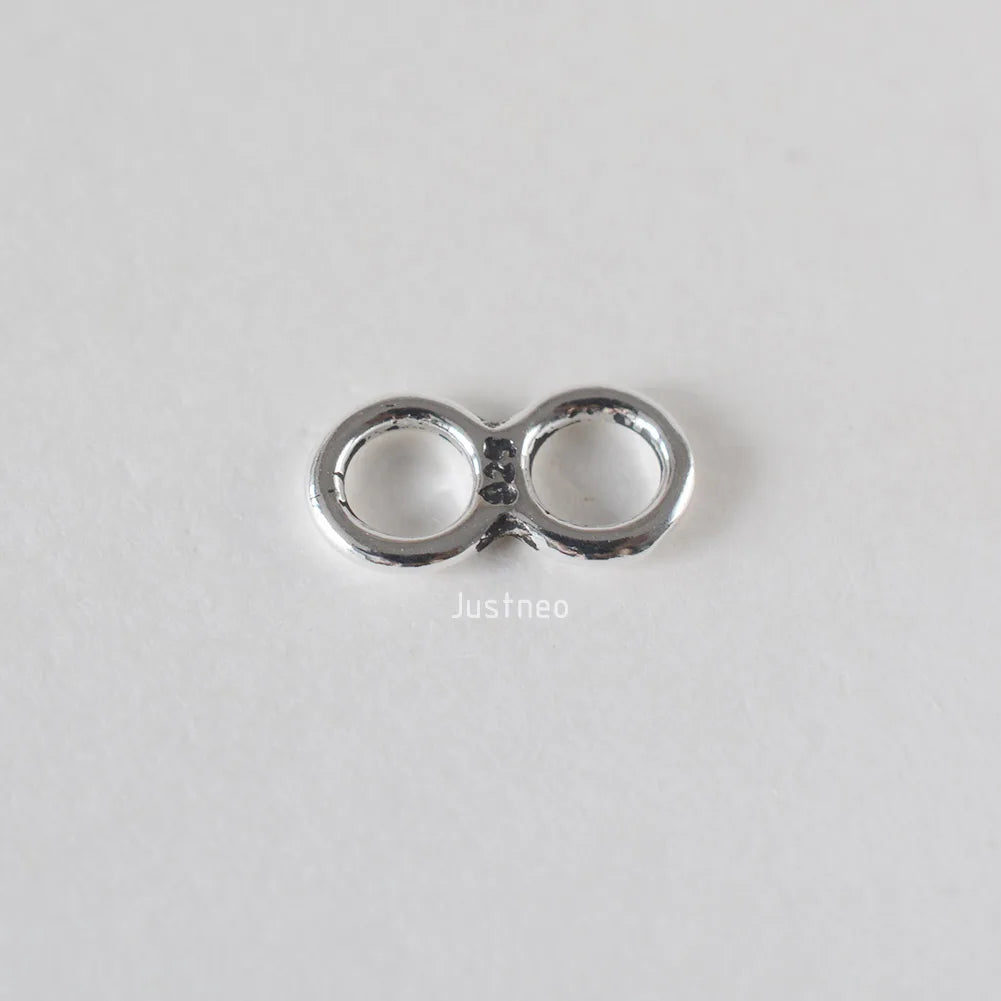925 Sterling Silver Figure 8 Double Ring Connector Links, Oxidized Silver Double Ring Chain End Connector