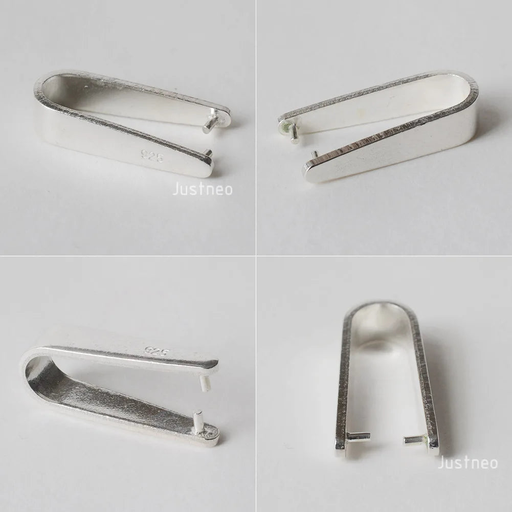 Sterling Silver Clip On Pinch in Pendant Bail Connectors Clasp Slider for Jewelry Making