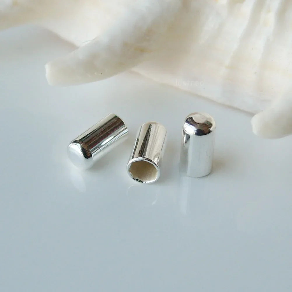 Solid 925 sterling silver cord end tips tube with 2mm hole,top sealed cord/string/chain/wire terminator