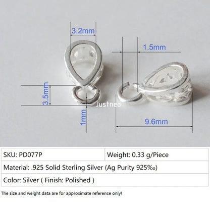 Solid .925 Sterling Silver Slider Pendant Clasp Bail Connector with open jumpring, jewelry DIY silver Accessories