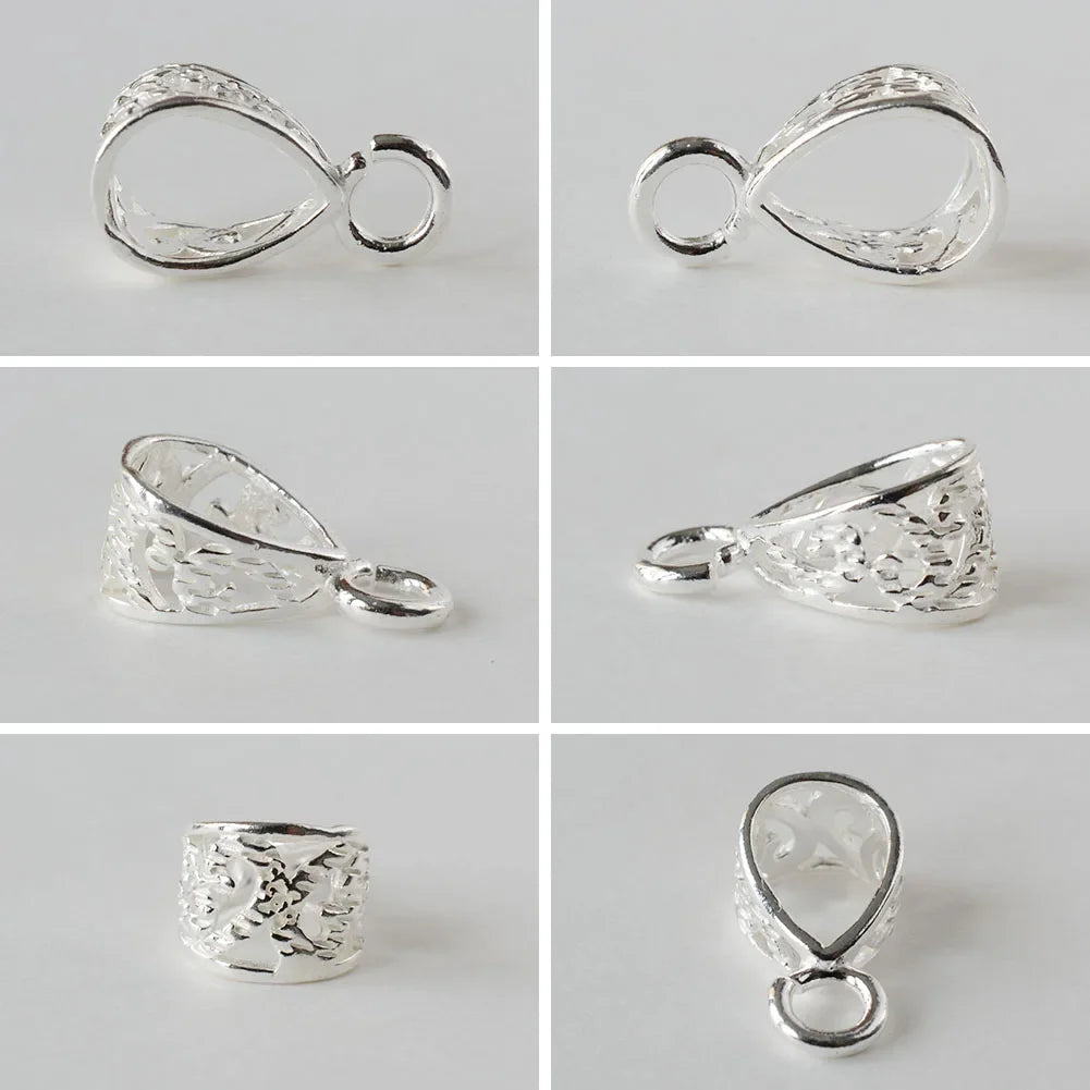 Solid .925 Sterling Silver Slider Pendant Clasp Bail Connector with open jumpring, jewelry DIY silver Accessories