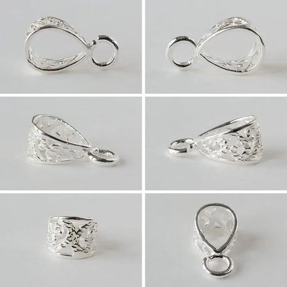 Solid .925 Sterling Silver Slider Pendant Clasp Bail Connector with open jumpring, jewelry DIY silver Accessories