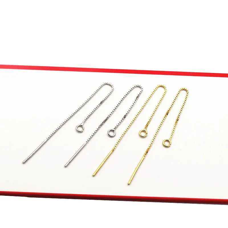Solid 925 Sterling Silver Box Chain Earring Wire with Open Jump Ring DIY Jewelry Making Accessories Hypoallergenic 1 Pair