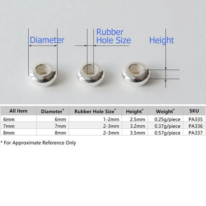 Solid 925 Sterling Silver Rubber Stopper Beads, Stopper Clip Beads Charms with Rubber inside fit Bracelets necklaces For Jewelry